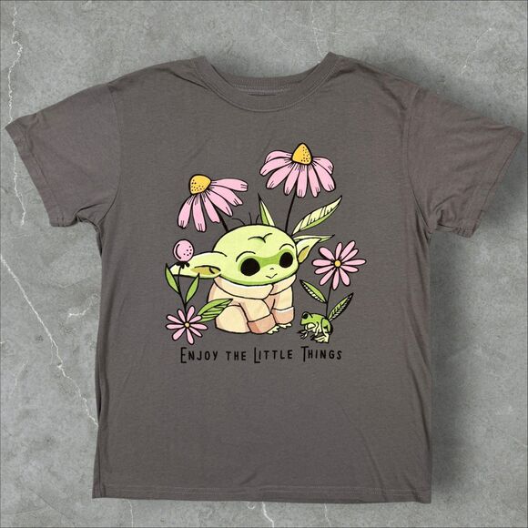 Star Wars Tops - Women's Star Wars Mad Engine Grogu Baby Yoda Mandalorian Flowers & Frog Shirt -S